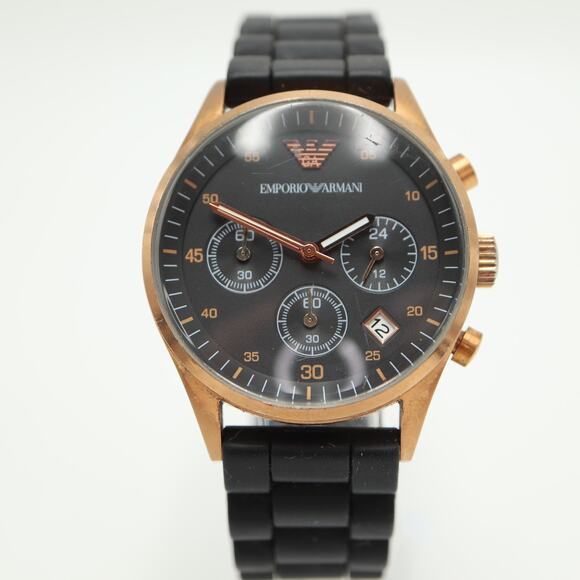 Emporio Armani Unisex Tazio Chronograph 38mm Watch Black Silicone w New Battery - Picture 5 of 16